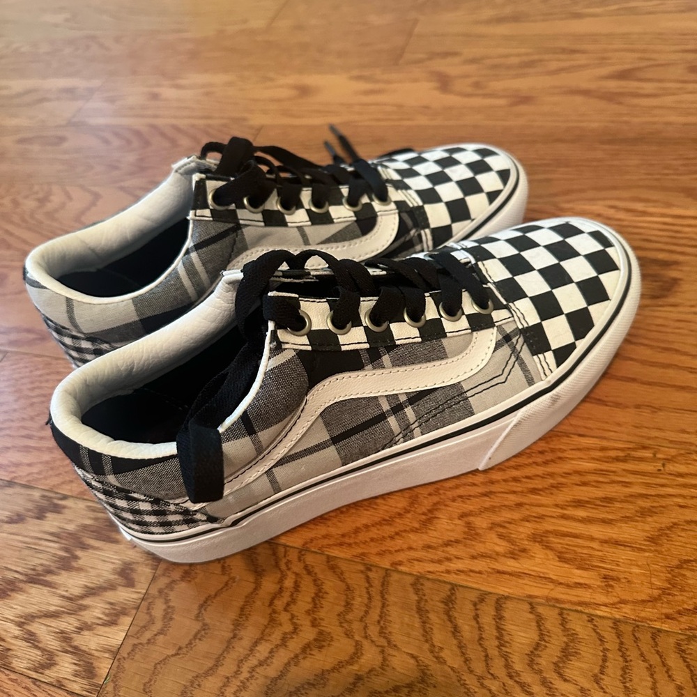 Vans Black and White Checkered platform Sneakers